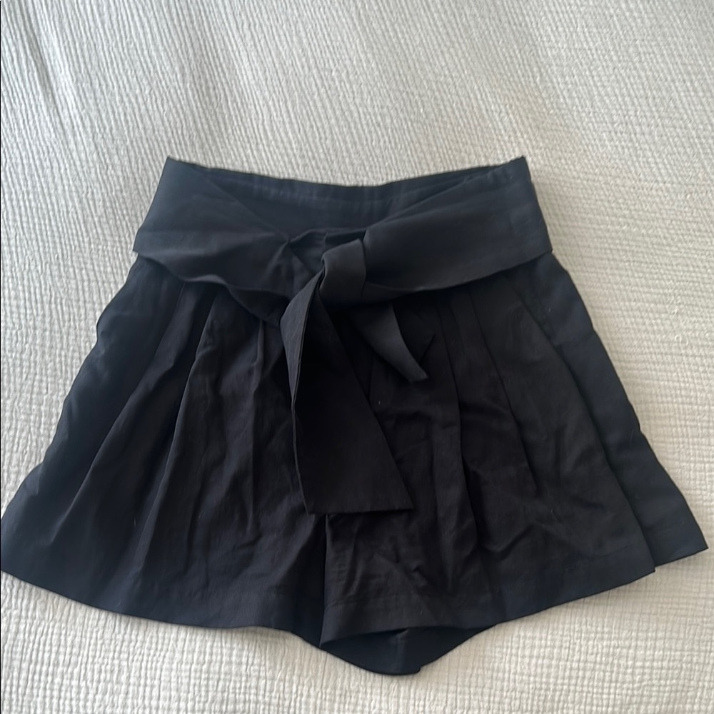 Ulla Johnson Black High-Waist Tie Front Shorts